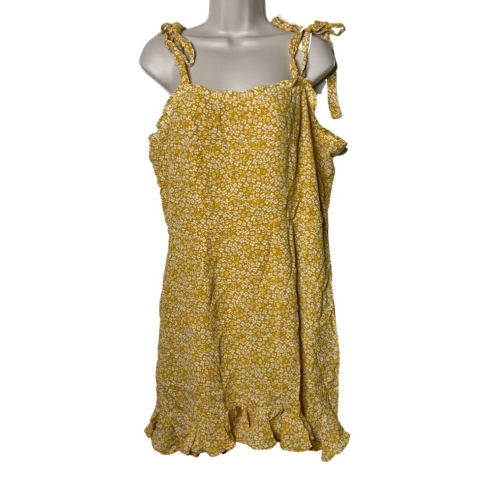 Bardot mustard yellow white floral mini dress size 10 Large
